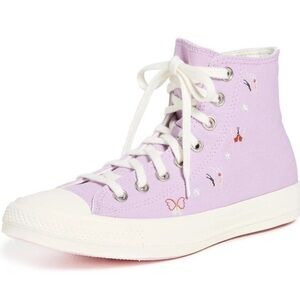 Converse Lilac High-Top Sneakers with embroidery butterflies